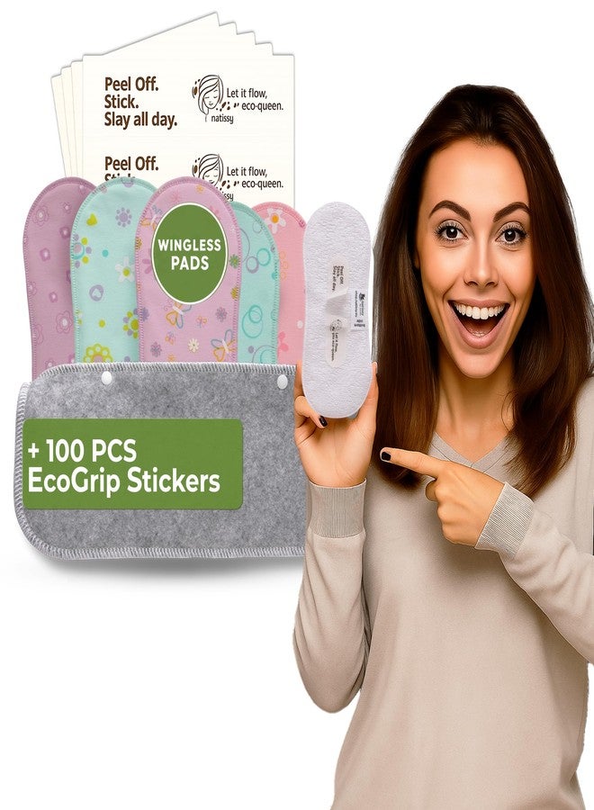 Natissy Wingless Reusable Period Pads with Adhesive Sticker for Light Flow (S+M, 6-Pack) – High-Temp Washable Organic Cotton Cloth Pads for Women – Stay-Put & Comfortable Reusable Napkins – Made in EU - Image 1